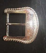 Vintage Silver Engraved Floral Cowboy / Cowgirl Western Belt Buckle