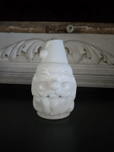 Vintage Rare Fenton Milk Glass Santa Fairy Lamp Candle Holder Father Christmas