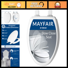 Elongated Slow Close Toilet Seat - Easy Clean Non-Slip Wood, Made in USA, White