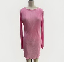 SHEIN Pink Pleated Ribbed Bodycon Mini Dress Long Sleeve NWT Large