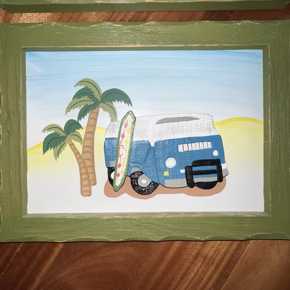 Juego de dos tablas de surf y buggy de playa con marco de madera 3D de arte de pared Foto 2 de 4