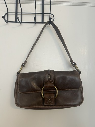 Faux Vegan Leather Pleather Shoulder Bag Brown Purse Small