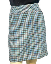 Talbots Sz 6 Pencil Skirt Short 19"L High Waist Side Zip Plaid Wool Teal White