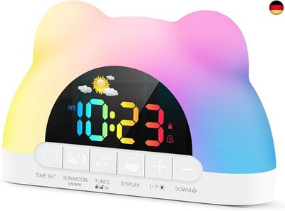 Kinderwecker, Wecker Digital für Mädchen Jungen, Schlaftrainer Kinder mit 11 RGB