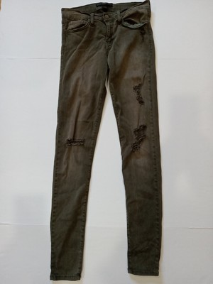 Flying Monkey Platinum Jeans Womens 28 Faded Gray Ankle Fringe Distressed