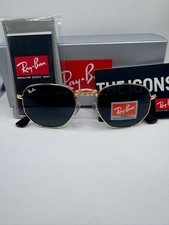 Ray-Ban RB3548N Hexagonal Gold Frame Black Lens Classic Metal Sunglasses