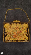 Vintage Austrian Petit Point Needlepoint Tapestry Floral Handbag Clutch Purse