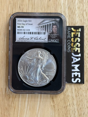 #ad #ad 2026 SILVER EAGLE NGC MS70 ANNA CABRAL HAND SIGNED FIRST DAY OF ISSUE FDI BLACK $299.00
