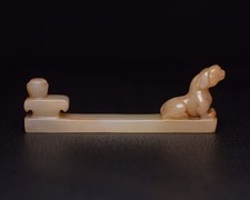 Certified Natural Hetian Jade Hand carved Qing Dynasty Dog Pendant Statue1266