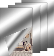 4 Pieces Self Adhesive Acrylic Mirror Sheet, Flexible Non Glass Wall Sticky
