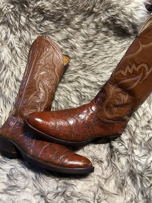 NOCONA MEN CAIMAN & LEATHER WESTERN BOOTS-brown-Sz 9B