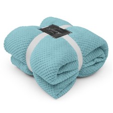 LUXURY POPCORN WAFFLE BLANKET FLEECE TRAVEL THROW SOFA BED WARM COSY EXTRA LARGE