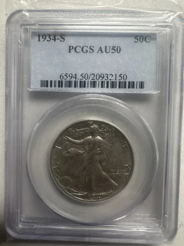 1934-S Walking Liberty Half Dollar 50c Silver Coin PCGS  AU50 Mint Conditions!