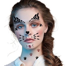 Cat Face Gems Pink Cat Print Jewels Tattoo Sticker