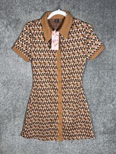 Shein Mod Dress Womens XS Retro Inspired Geometric Button Front A-Line Polo New