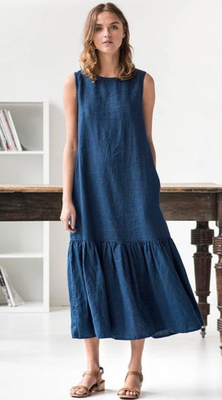 Not Perfect Linen Indigo Blue Patna Drop Waist Ruffle Long Dress Pockets L | eBay Not Perfect Linen Indigo Blue Patna Drop Waist Ruffle Long Dress Pockets L | eBay