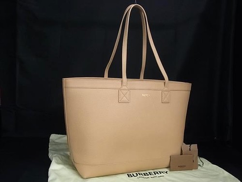 Burberry Leather Shoulder Tote Bag Women's Beige Used Authentic