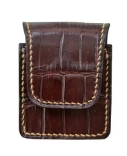 Real Crocodile Brown Leather Zippo Lighter Pouch Holder Case Pocket Belt Loop