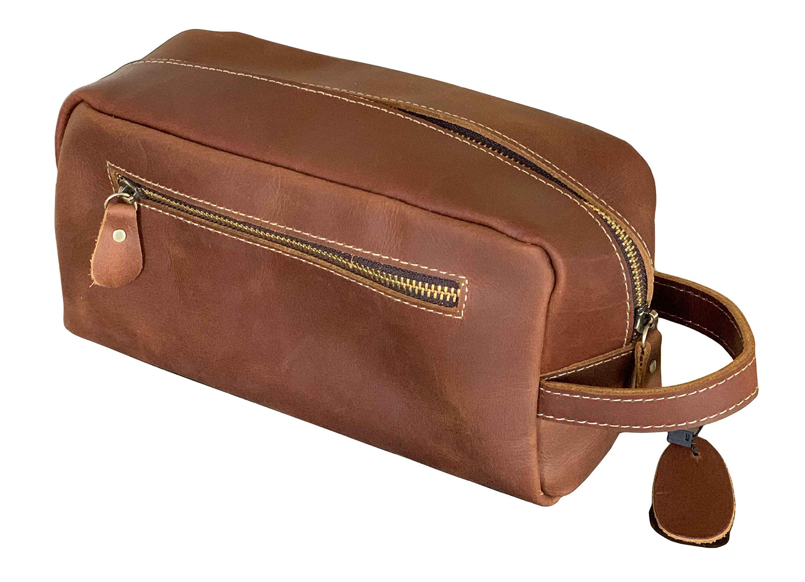 Genuine Leather Travel Toiletry Bag - Dopp Kit for Men & Women