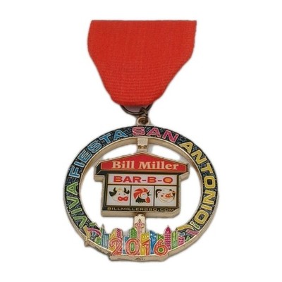 2016 Fiesta Medal Bill Miller Bar B Q Spinning Pinback Ribbon Sweet Tea