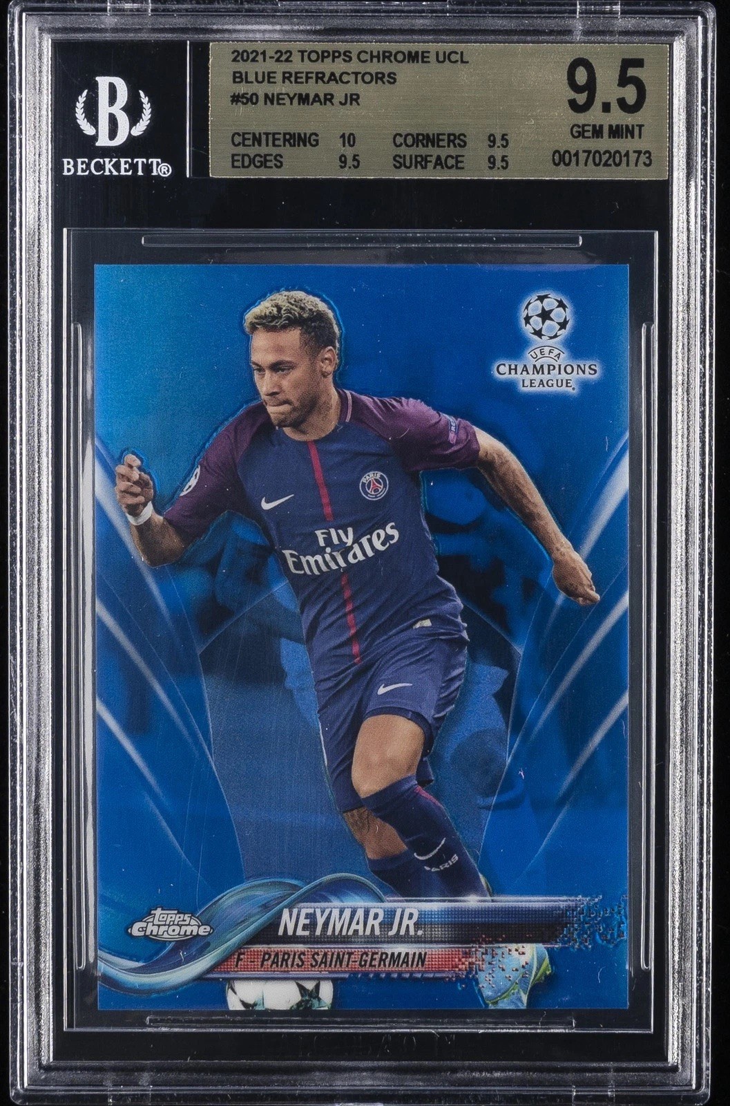 2017-18 Topps Chrome UCL Neymar Jr #50 Blue Refractor /150
