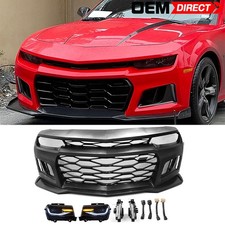 Fits 10-13 Camaro Zl1 Style Bumper Conversion W/ Headlights + Clear Fog Lights