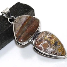 925 Silver Plated Mexican Laguna Lace Long Pendant Jewelry Size 2.3" MJ