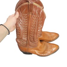 Tony Lama Mens 9.5B Vintage Cognac Leather Cowboy Boots 8228 Made in USA Pointed