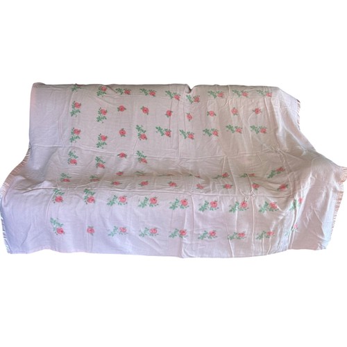 New Vintage Chatham Blanket Pink Moss Roses 1950s Satin Trim Cottage core - Picture 4 of 11