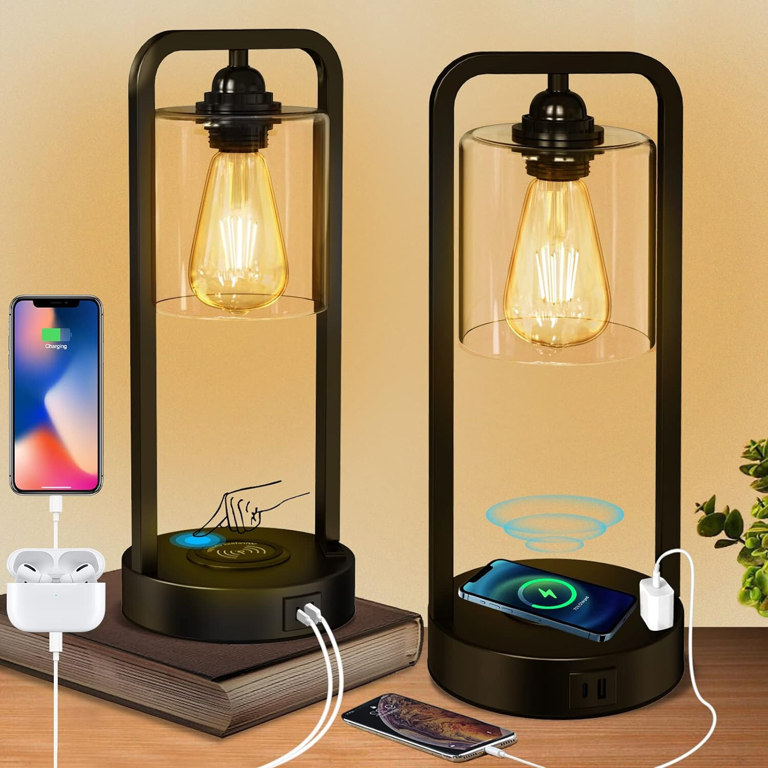 2x Lampada da Scrivania LED Ricarica Wireless Qi e Touch Control