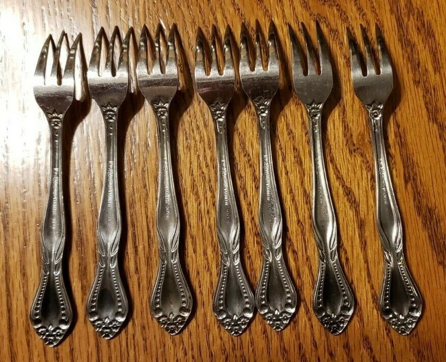 LOTE DE 7 TENEDORES DE CÓCTELES/MARISCOS DE ACERO INOXIDABLE DE POR VIDA LC HECHOS EN JAPÓN 5 3/4"" Foto 2 de 4