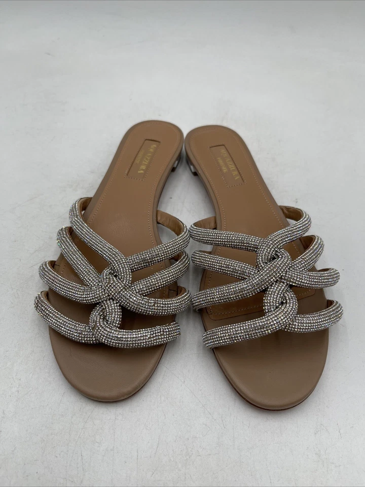 Aquazzura Серебряный кристалл украшенный лунной пылью плоский серебро размер 36,5 - Изображение 3 из 4