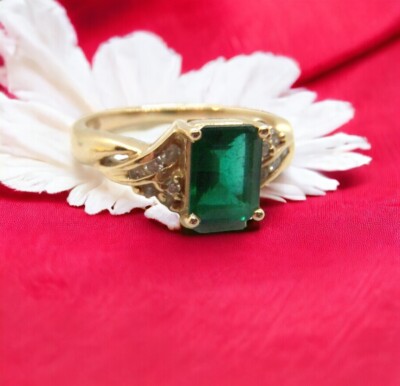 Maßgefertigter 1 kt Smaragd Diamant edler 14k massiver Ring Größe 6 SPAREN SIE 1100 #R1186