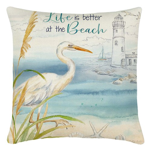 Seas The Day Throw Pillow Case Coastal Summer Beach Sea Gull Bird Cushion Covers - Picture 7 of 15