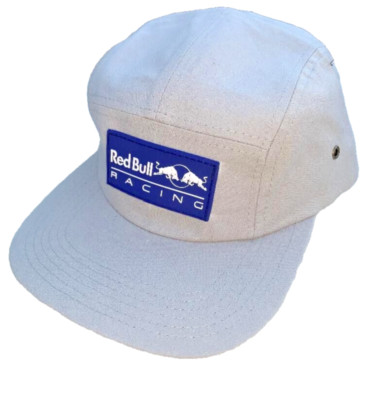 F1 Racing 5-Panel Gray Camper cap. Blue Silicone Rubber Badge. 100% Cotton.