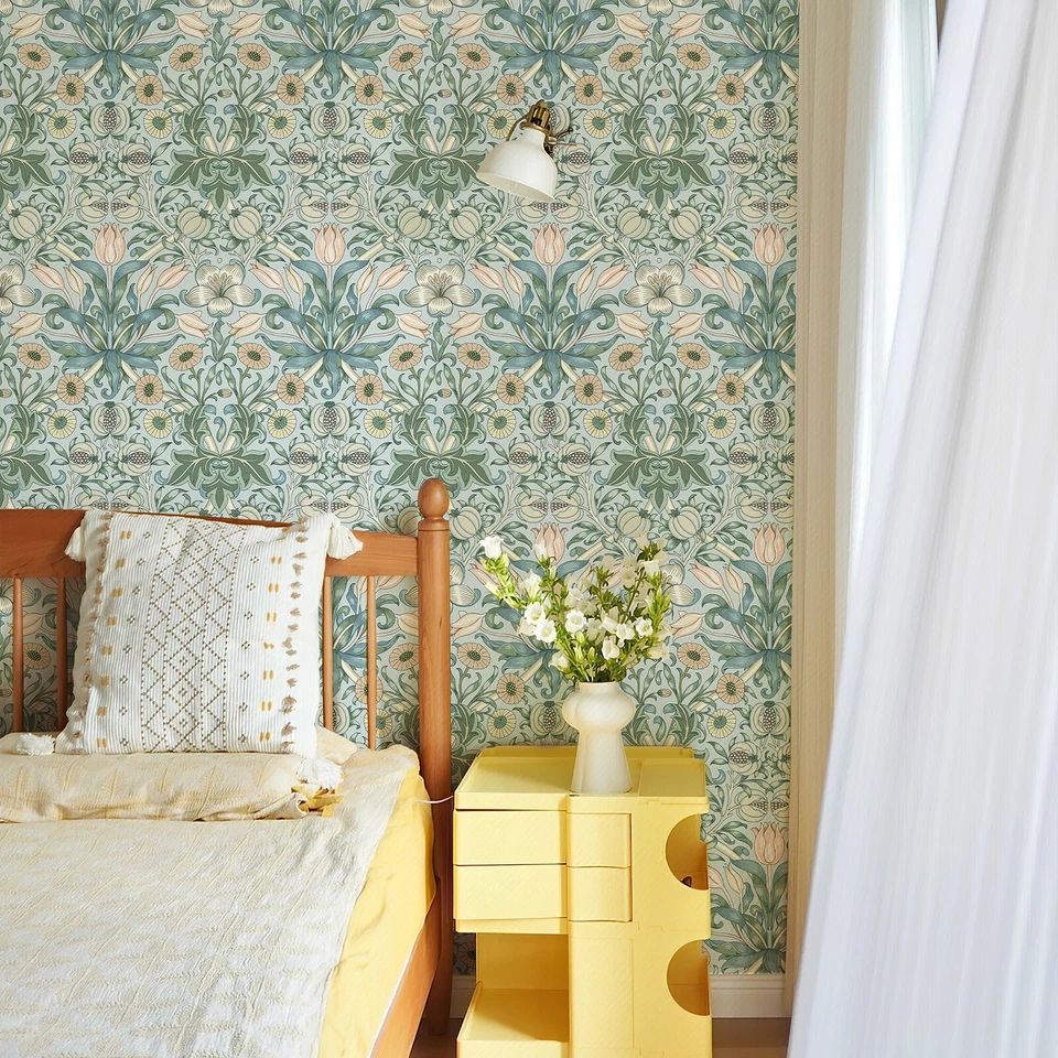 Papel Pintado Flor Granate Azul 17.3X118" Pelar y Pegar PVC Vinilo Calcomanía Decoración del Hogar Foto 2 de 4