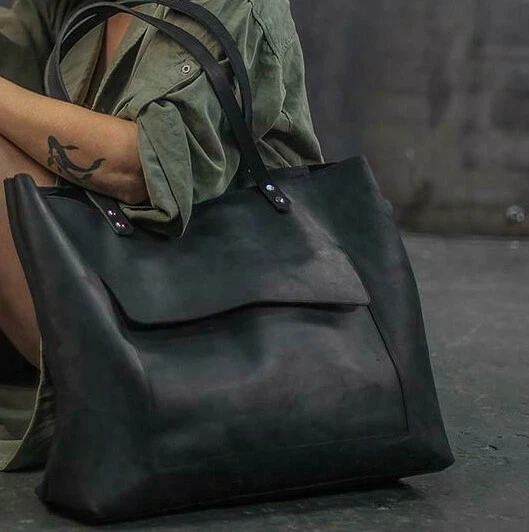 Cognac Leather Shopper Tote Bag Shopping Bag xl Handbag Everyday Tote