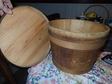 Antique Vintage Primitive Firkin Wood  Bucket 12.5" wide at top x 10" tall