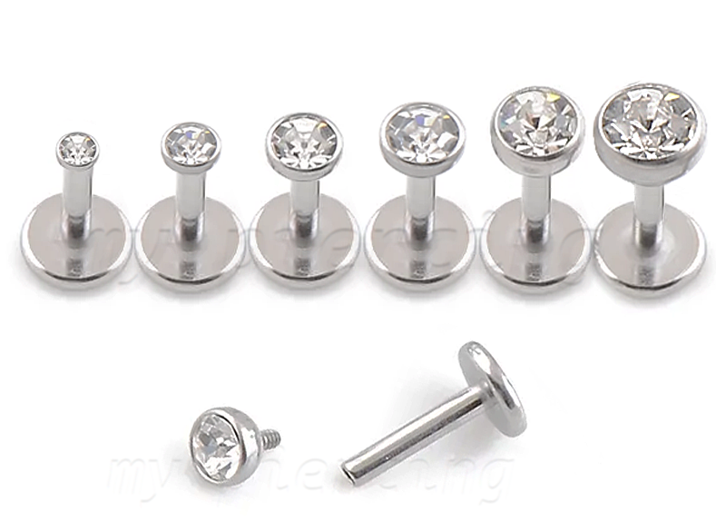 1pc. 18G 16G Steel Internally Threaded CZ Labret Cartilage Tragus