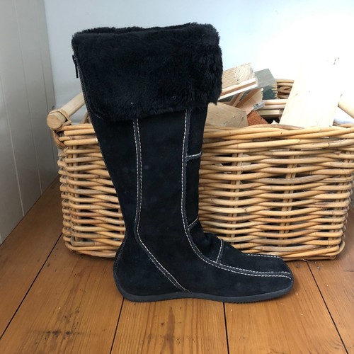 Nuovi stivali AirStep metà polpaccio piatti pelle scamosciata UK 5 EU 38 pelliccia nera zip A.S. - Foto 7 di 11