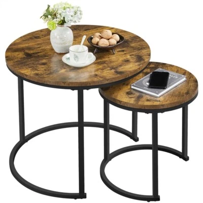 Nesting Coffee Tables Set of 2, Round Stacking Sofa Side Tables for Living Room