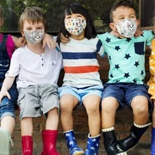 Kid's Cloth Mask; 4 Masks with 8 pcs filters; Washable & Reusable; Breath Valve