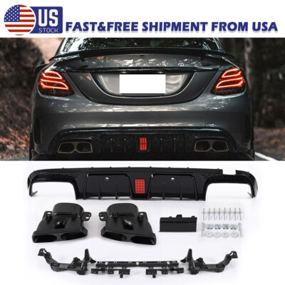 Rear Bumper Diffuser Lip Set W/Exhaust Tip For 2015-21 Benz W205 C63 C43 US