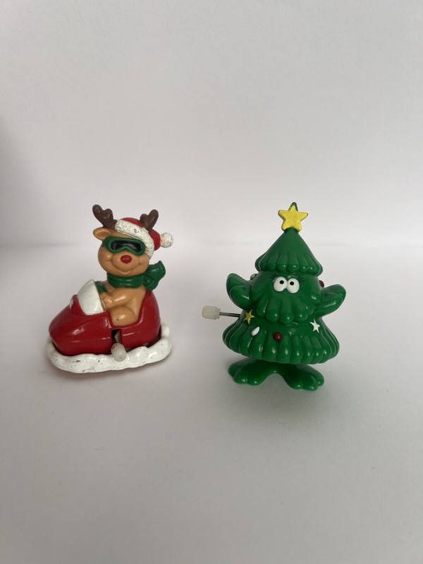 Lot of 2 Vintage Wind Up Toys Reindeer And Christmas Tree RUSS Retro Toys Works
