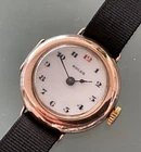 Vintage 1916 solid 9k Gold ROLEX White Enamel Gilt dial with RED 12