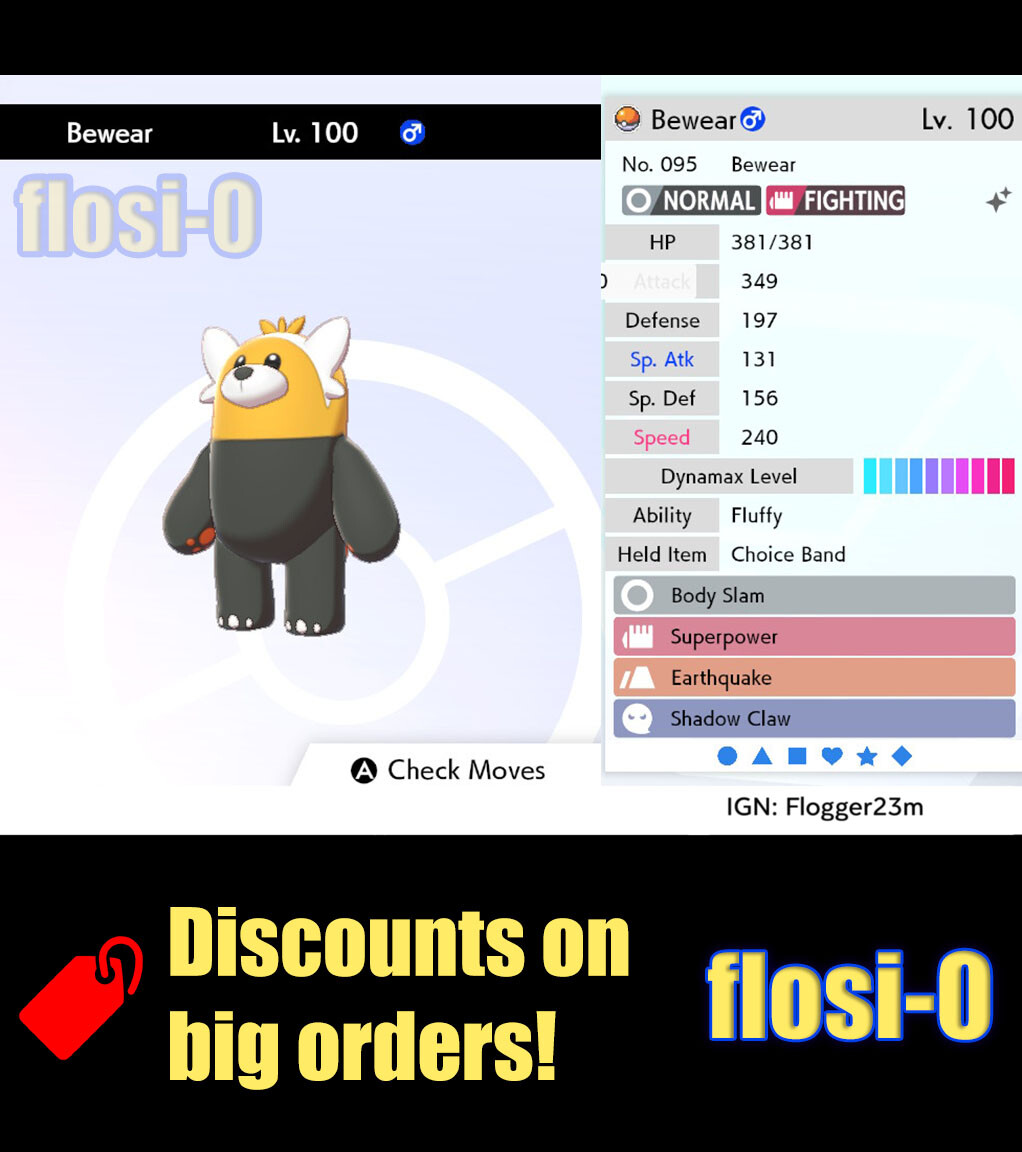 6IV Ultra Shiny Bewear Pokemon Sword and Shield (Square Shiny) | eBay