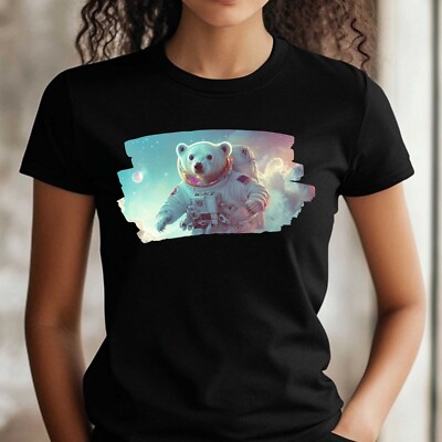 Frauen T-Shirt Eisbär als Astronaut Motiv Baumwolle Größe S bis 3XL