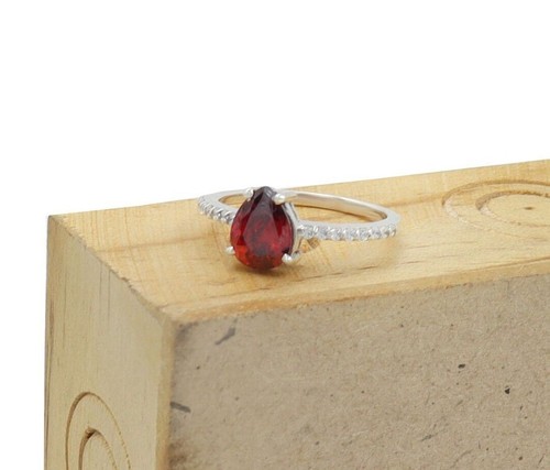 Garnet Sterling Silver Engagement Ring Art Deco Ring Garnet Wedding Band Ring