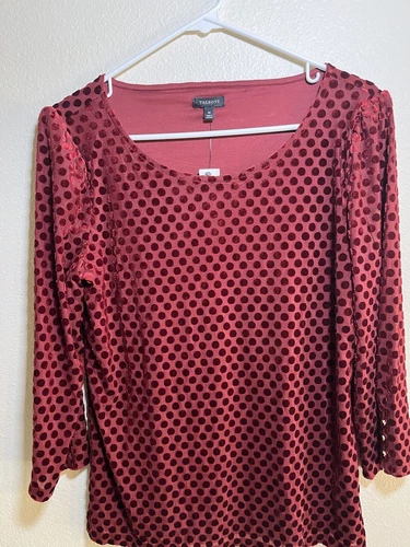 Talbots Plus Burgundy DOT BURNOUT BUTTON CUFF TEE Blouse TOP Size M