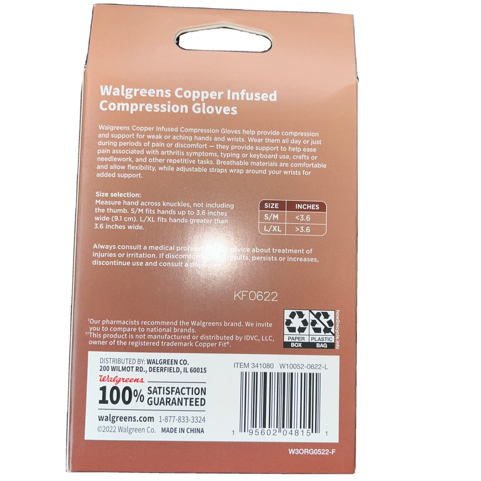 2 Pares - Guantes de Compresión Walgreens Alivio para Manos con Infusión de Cobre Talla S/M Foto 3 de 4
